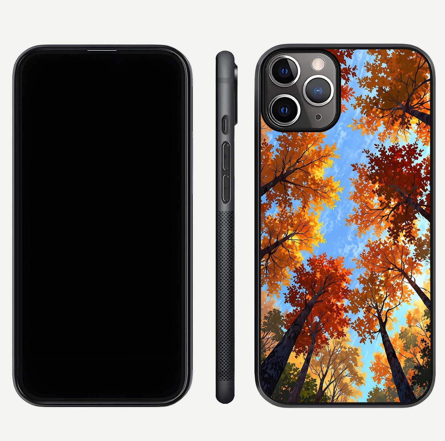 Autumn Sky Rise Glass Case for iPhone 11 Pro Max close-up shot of autumn tone details and HD shine reflection