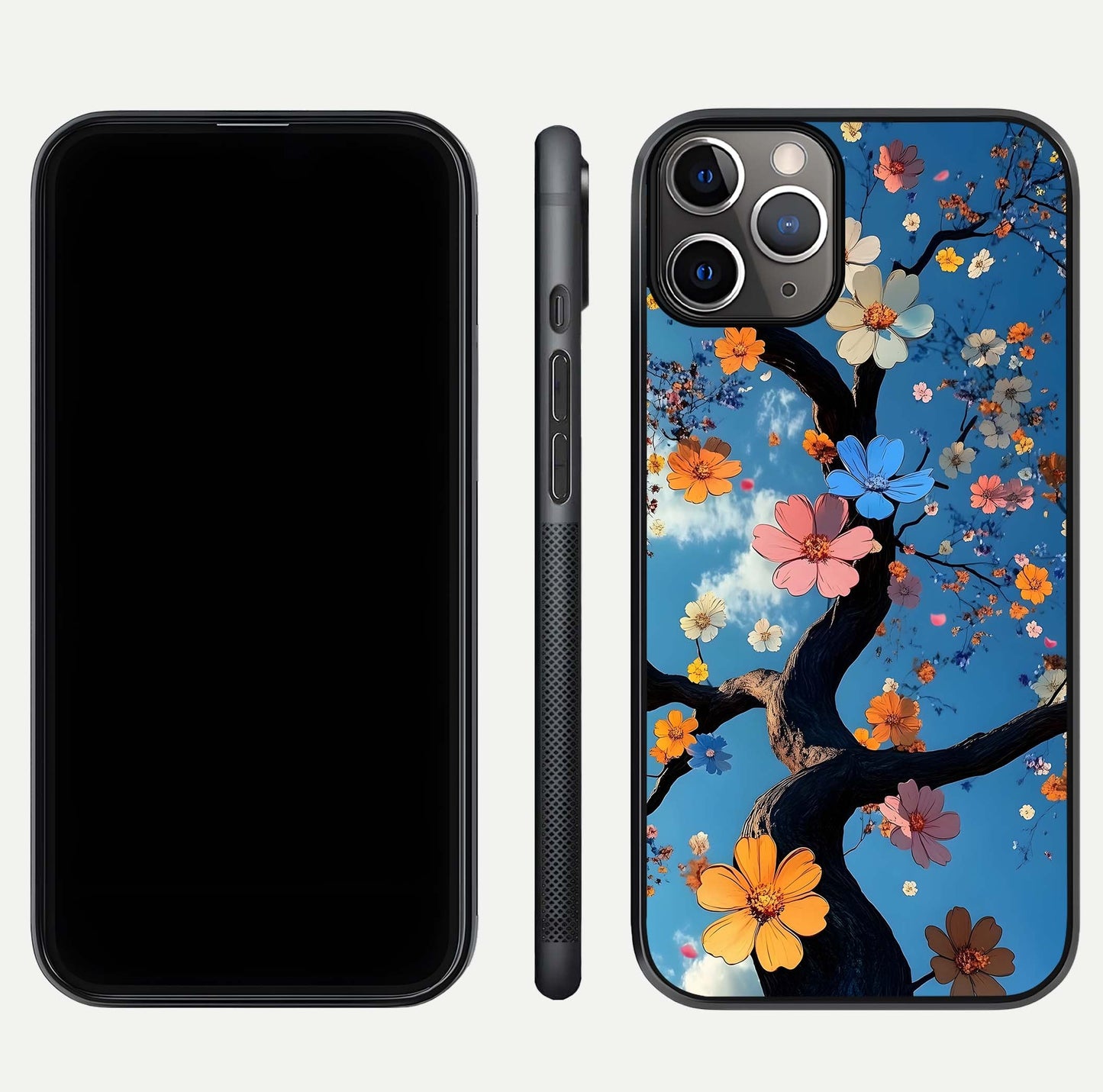Blossom Dream Sky Glass Case for iPhone 11 Pro Max close-up shot highlighting dreamlike clouds and pink blossoms