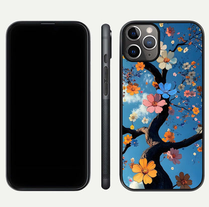 Blossom Dream Sky Glass Case for iPhone 11 Pro Max close-up shot highlighting dreamlike clouds and pink blossoms