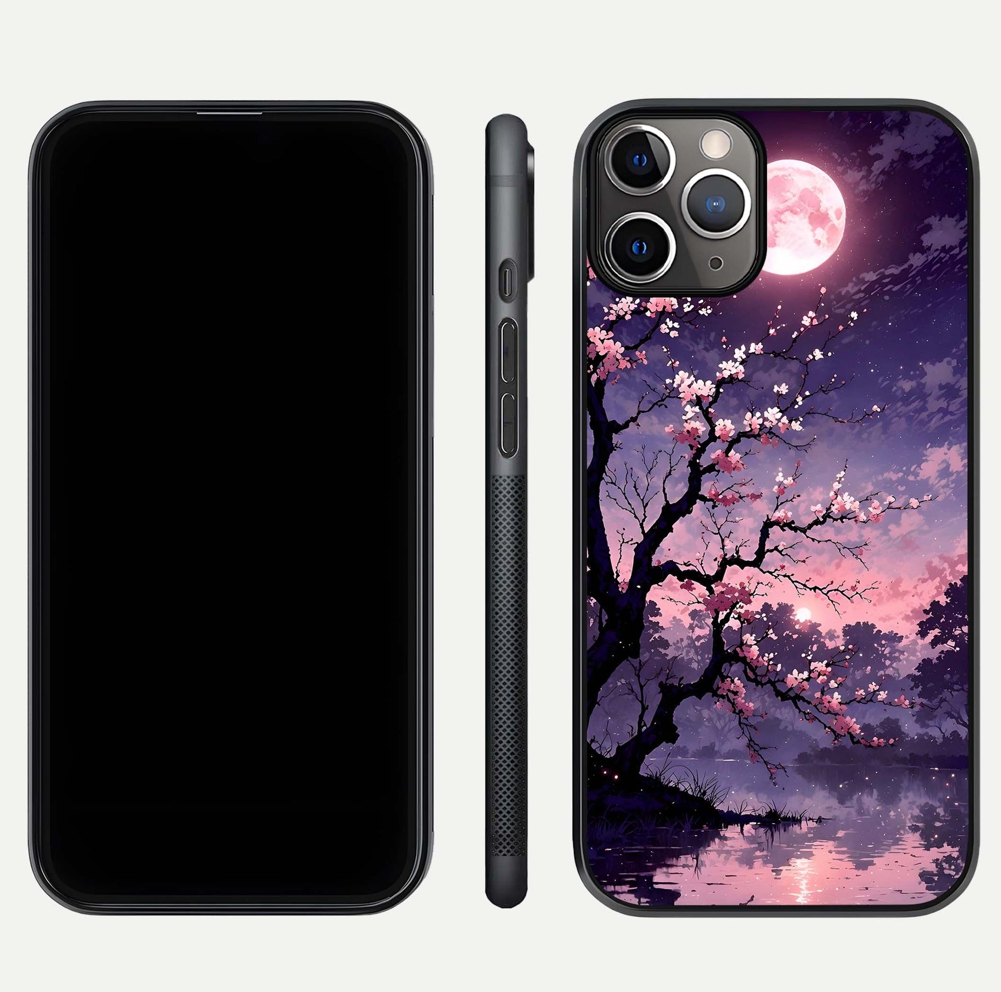 Blossom Pink Moon Glass Case for iPhone 11 Pro Max close-up shot showing pink tones, moon highlight, and reflection gloss