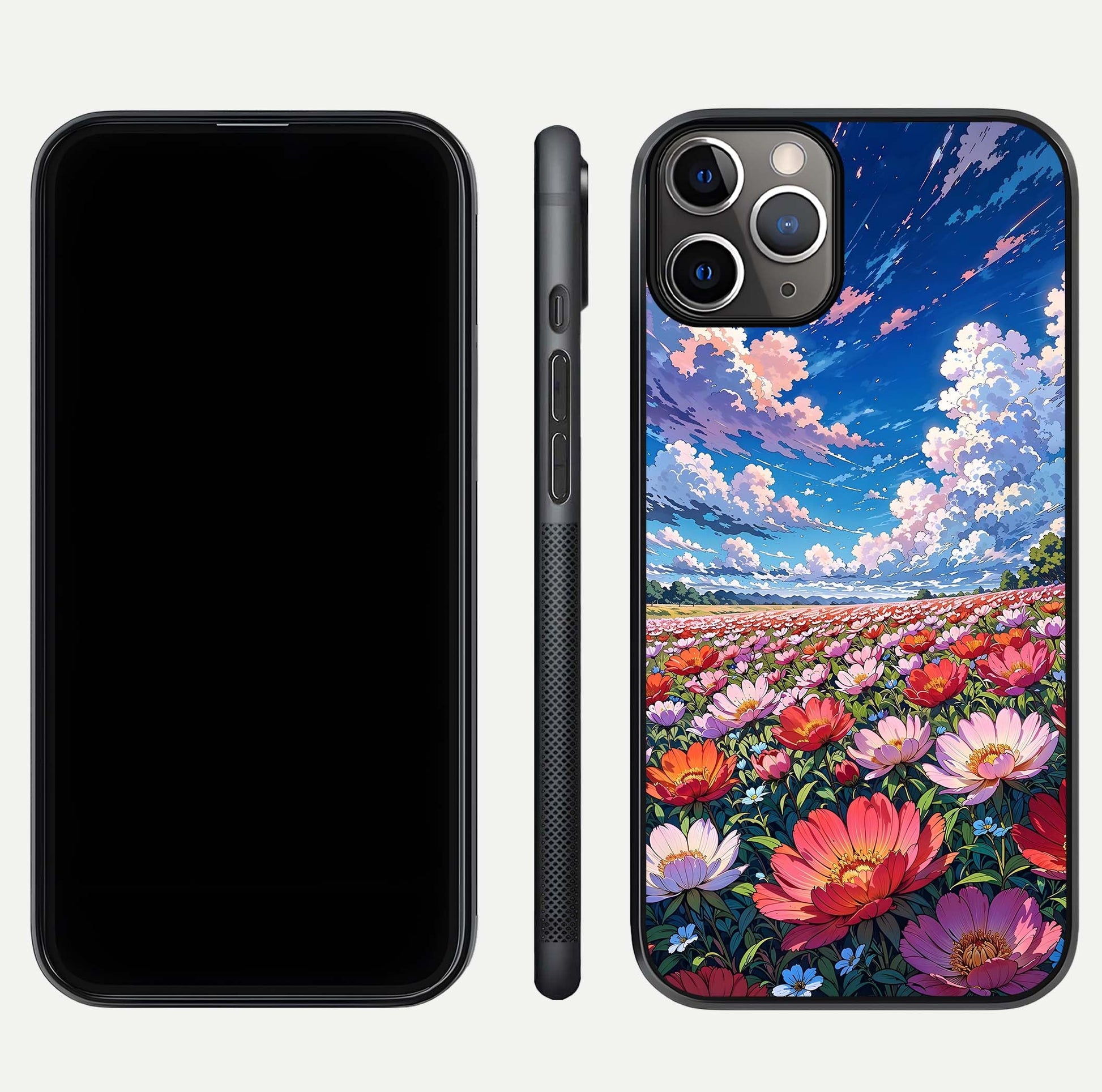 Blossom Sky Field Glass Case for iPhone 11 Pro Max close-up image showing petal patterns and subtle sky gradient