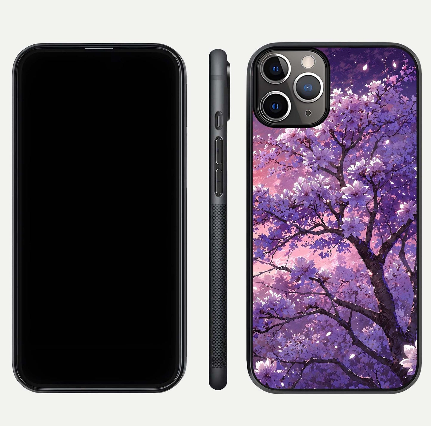 Blossom Tree Glass Case for iPhone 11 Pro Max close-up image highlighting tree branches, blossoms, and shine