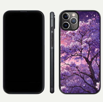 Blossom Tree Glass Case for iPhone 11 Pro Max close-up image highlighting tree branches, blossoms, and shine
