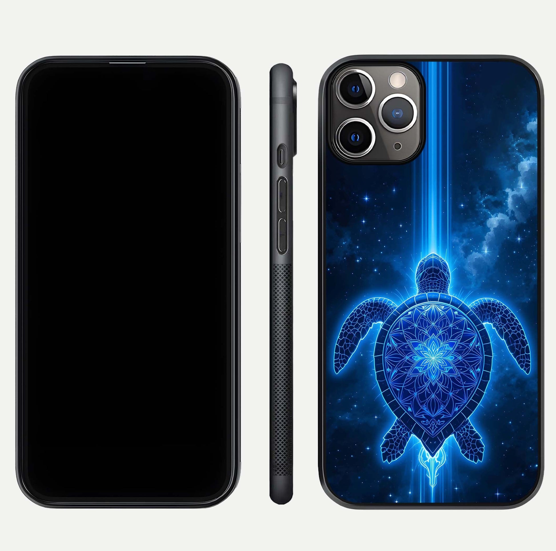 Blue Galaxy Turtle Glass Case for iPhone 11 Pro Max close-up image showing turtle shell detail and glowing galaxy tones