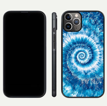 Blue Galaxy Wave Glass Case for iPhone 11 Pro Max close-up highlighting fluid wave motion and deep-blue reflection