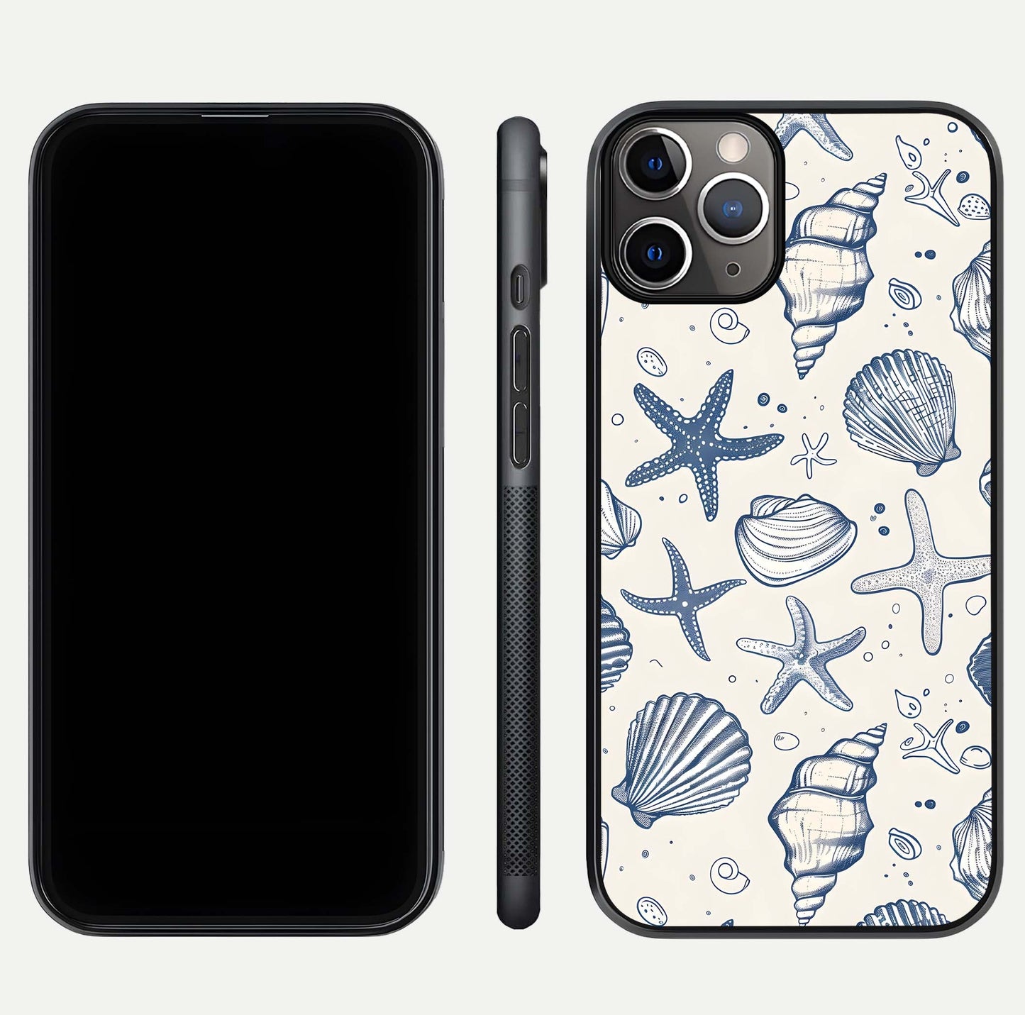 Blue Ocean Outline Glass Case for iPhone 11 Pro Max close-up shot highlighting line art details and reflection texture