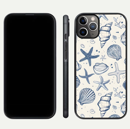 Blue Ocean Outline Glass Case for iPhone 11 Pro Max close-up shot highlighting line art details and reflection texture