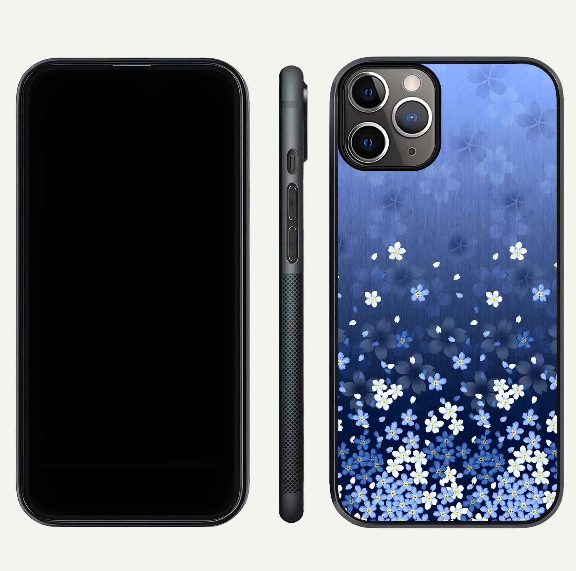 Blue Starry Glass Case for iPhone 11 Pro Max close-up image highlighting sparkle details and midnight blue gradient
