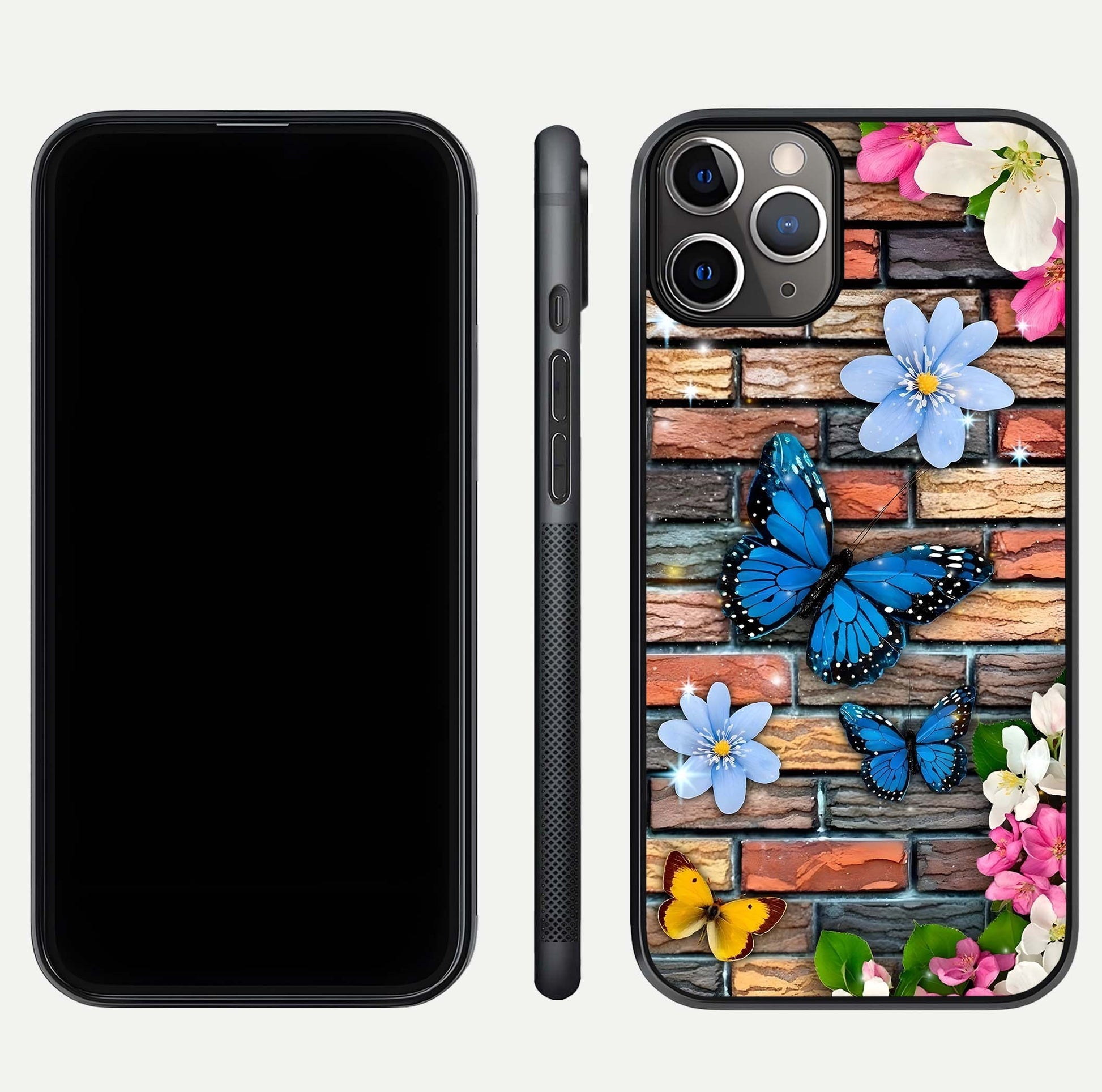 Brick Bloom Flight Glass Case for iPhone 11 Pro Max close-up angle highlighting flower clusters and reflection detail