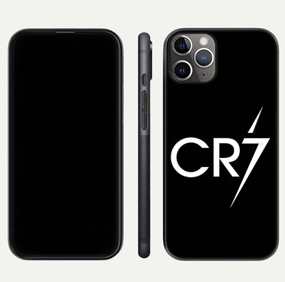 CR7 Elite Strike Glass Case for iPhone 11 Pro Max close-up highlighting CR7 artwork and shine reflection