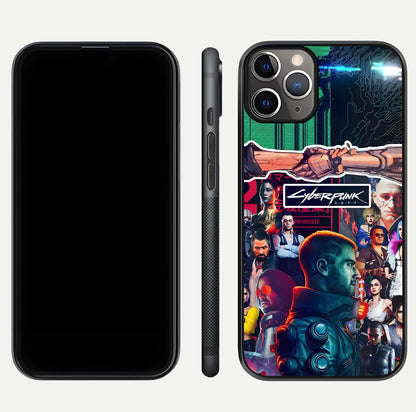 CYBERPUNK Legacy Glass Case for iPhone 11 Pro Max close-up highlighting circuit texture and reflection tone