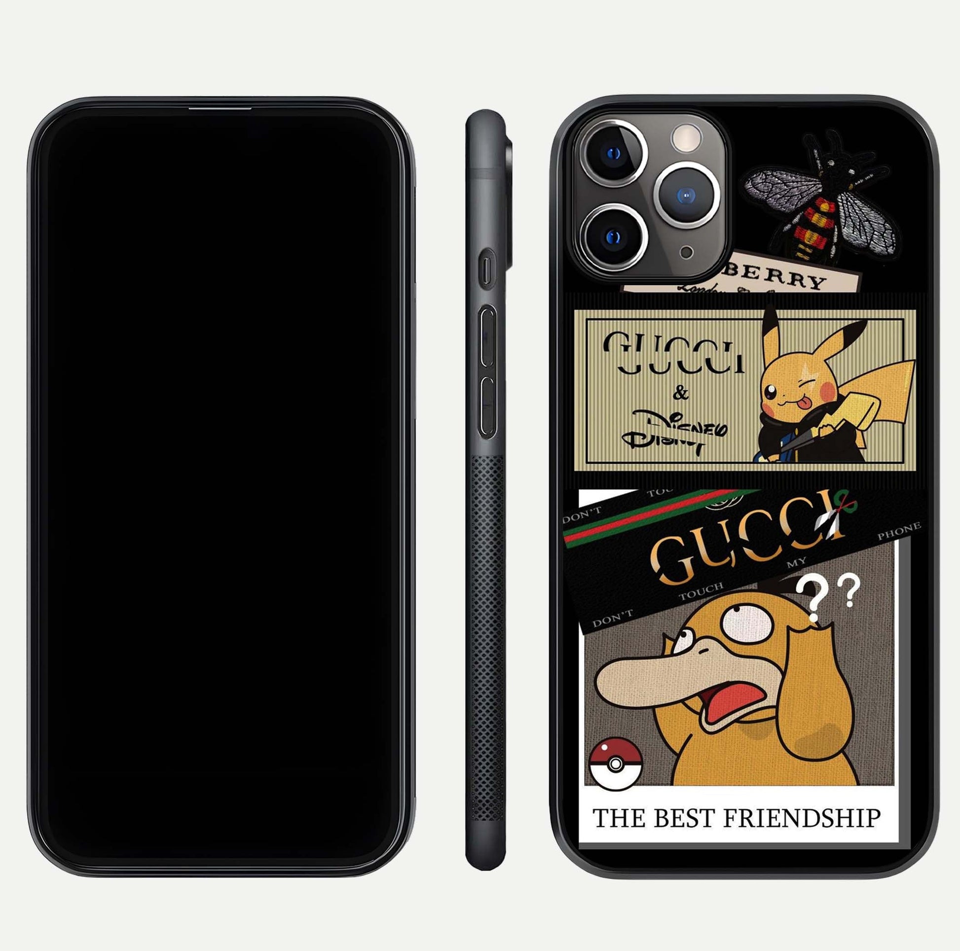 Cartoon Brand Play Mashup Glass Case for iPhone 11 Pro Max close-up angled shot showing character details and vibrant tones