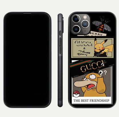 Cartoon Brand Play Mashup Glass Case for iPhone 11 Pro Max close-up angled shot showing character details and vibrant tones