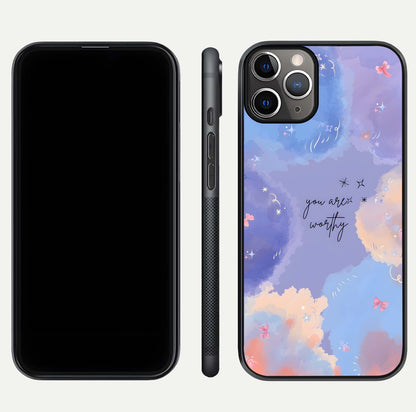 Celestial Cloud Magic Glass Case for iPhone 11 Pro Max close-up highlighting smooth gradient and gloss surface