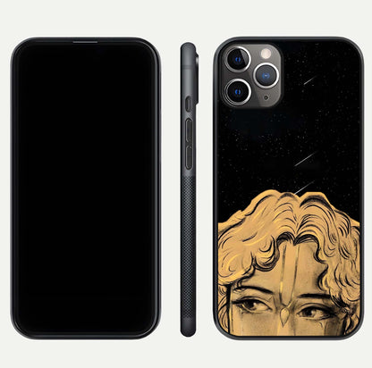 Celestial God’s Plan Glass Case for iPhone 11 Pro Max close-up angled shot highlighting celestial details and reflection