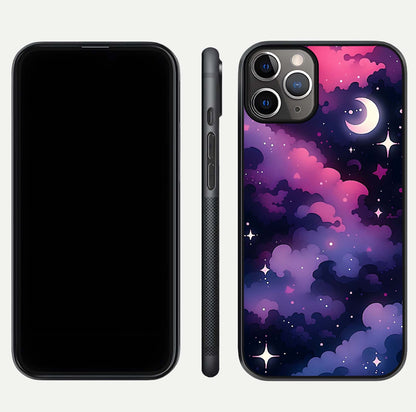 Celestial Moon Magic Glass Case for iPhone 11 Pro Max close-up view highlighting moon crater detail and glass shine