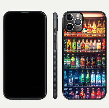 Colorful Soda Bottles Glass Case for iPhone 11 Pro Max close-up showing colorful bottles and HD reflection