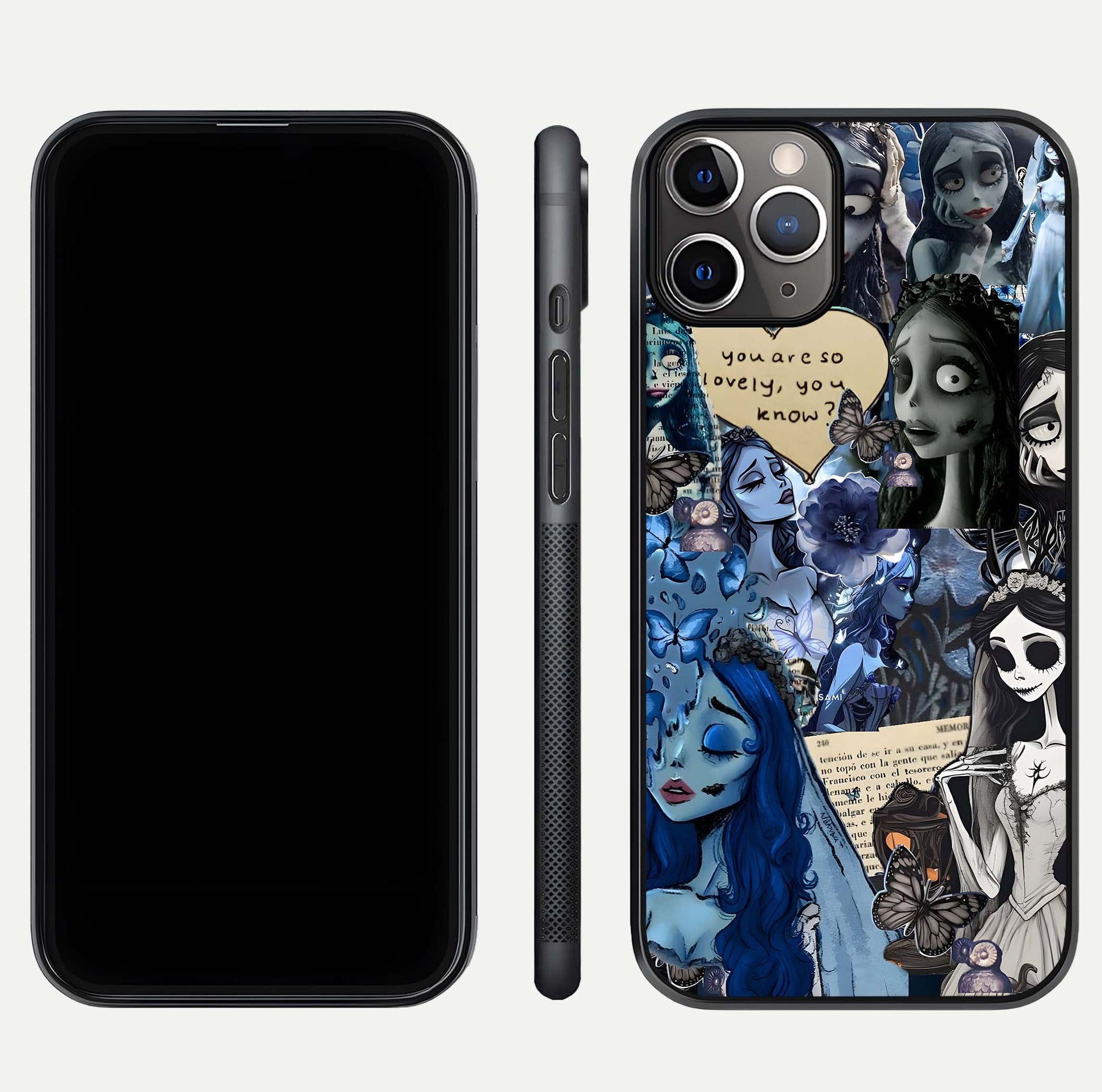 Corpse Bride Posters Glass Case for iPhone 11 Pro Max close-up highlighting detailed artwork and reflection polish