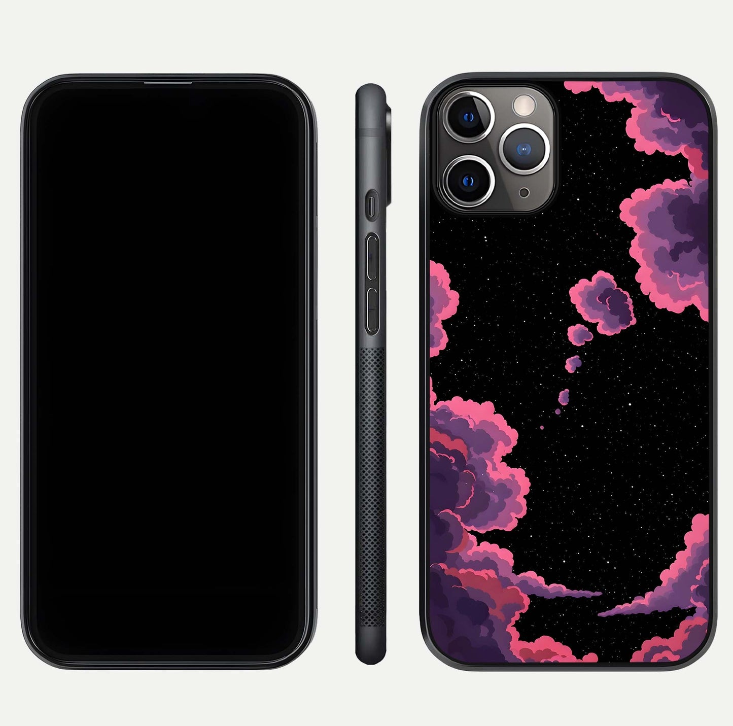 Cosmic Cloud Journey Glass Case for iPhone 11 Pro Max close-up highlighting star clusters and reflection texture