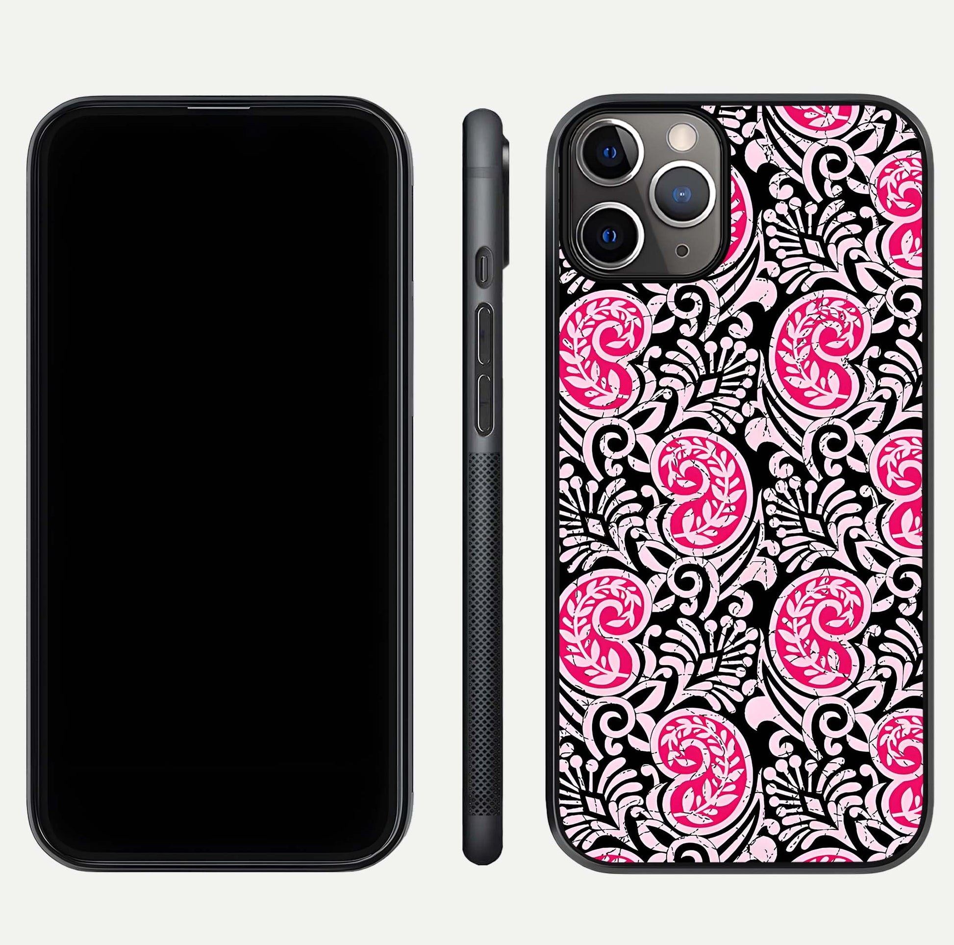 Crimson Paisley Charm Glass Case for iPhone 11 Pro Max close-up highlighting fine pattern detail and reflection tone