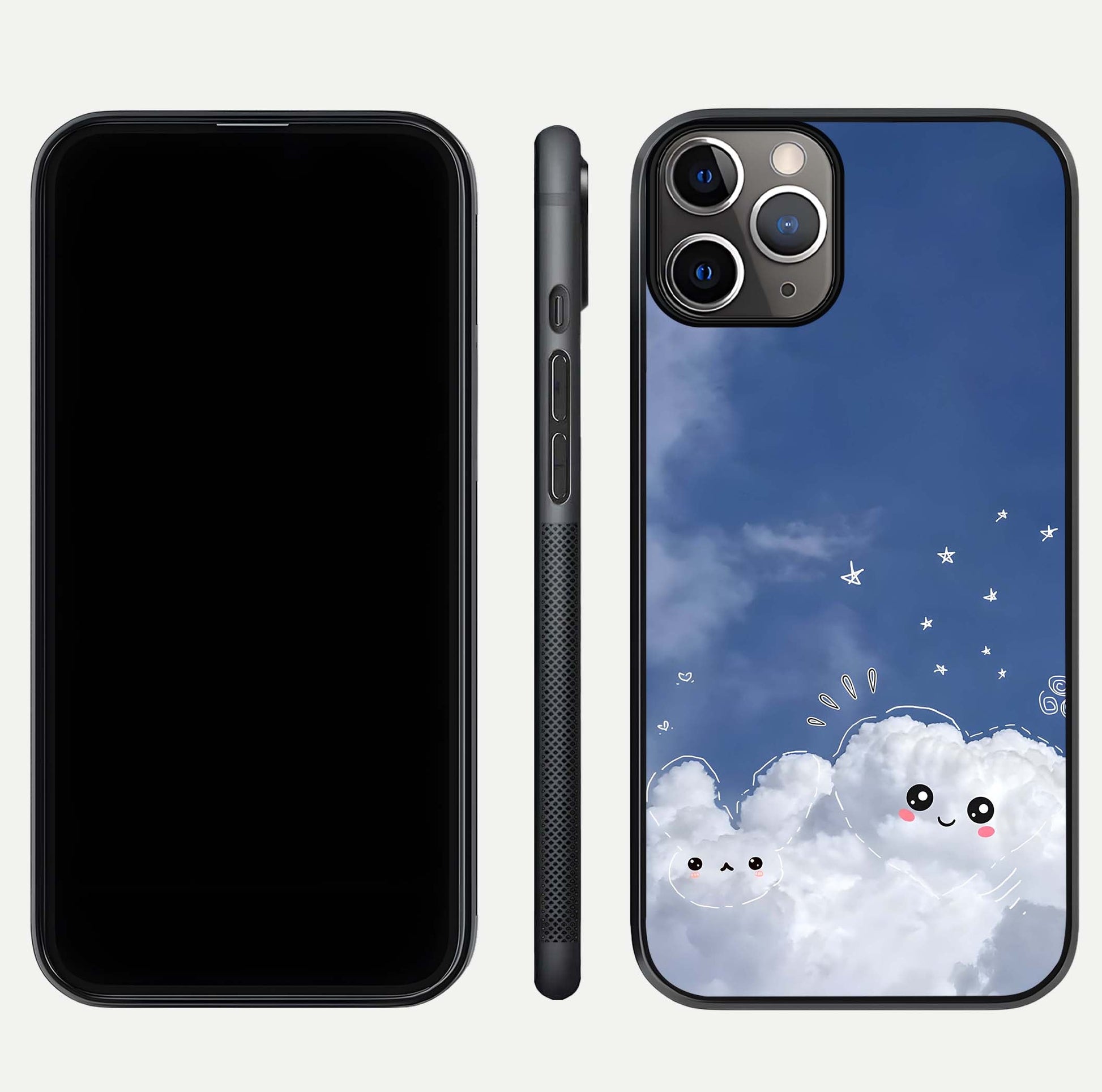 Cute Blossom Cloud Glass Case for iPhone 11 Pro Max close-up highlighting pink flower tones and reflection glow