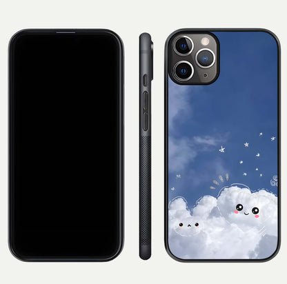 Cute Blossom Cloud Glass Case for iPhone 11 Pro Max close-up highlighting pink flower tones and reflection glow