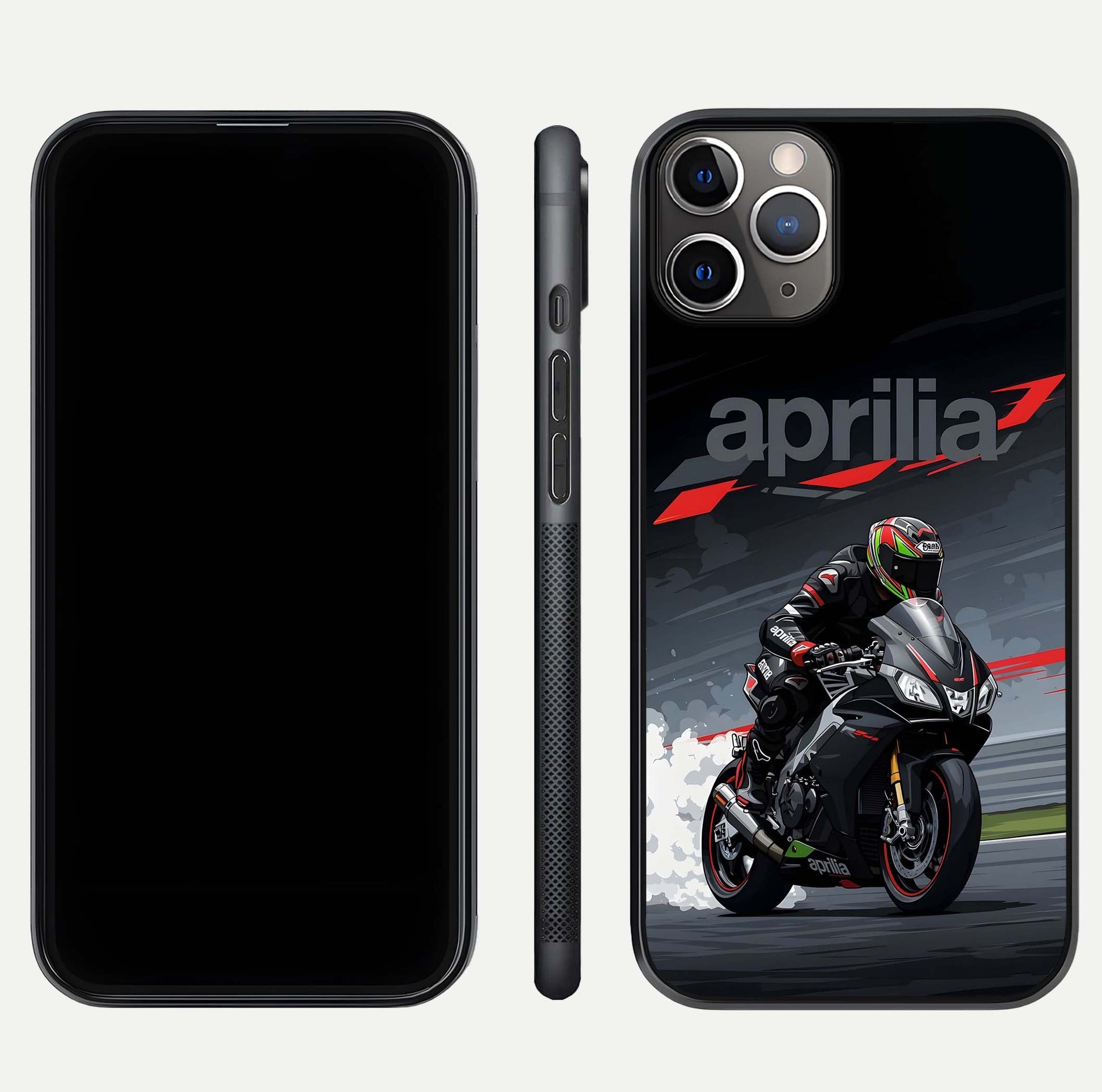 Dark Aprilla Glass Case for iPhone 11 Pro Max close-up highlighting detailing and reflection effect