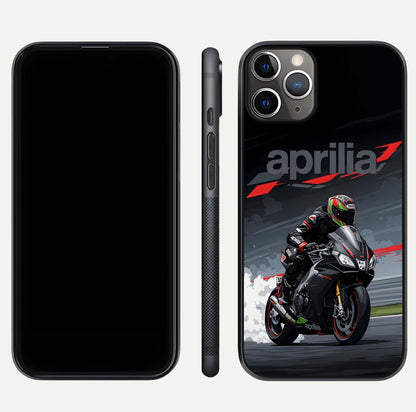 Dark Aprilla Glass Case for iPhone 11 Pro Max close-up highlighting detailing and reflection effect