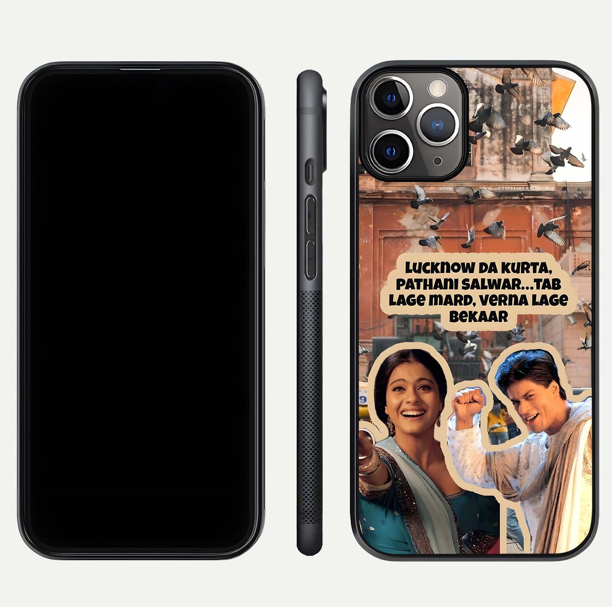 Desi Retro Vibes Glass Case for iPhone 11 Pro Max close-up highlighting retro color palette and reflection glow