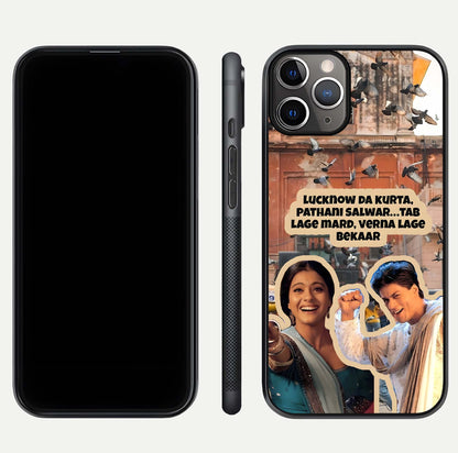 Desi Retro Vibes Glass Case for iPhone 11 Pro Max close-up highlighting retro color palette and reflection glow