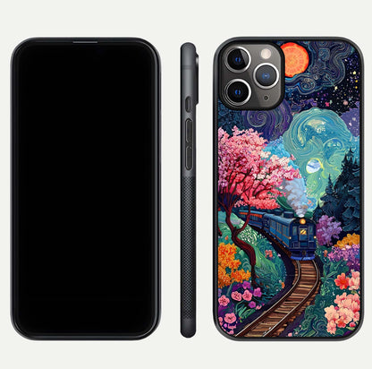 Digital Art Glass Case for iPhone 11 Pro Max close-up highlighting brush-stroke details and reflection polish