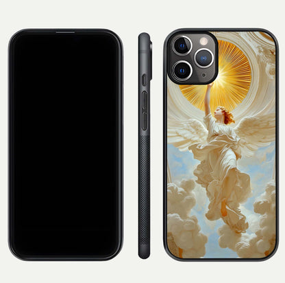 Divine Light Angel Glass Case for iPhone 11 Pro Max close-up highlighting light rays and glass reflection