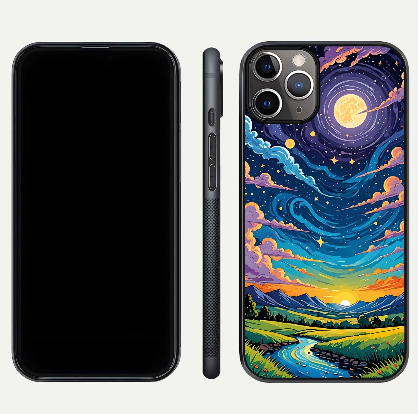 Dreamy Night Landscape Glass Case for iPhone 11 Pro Max close-up highlighting stars and reflection tone