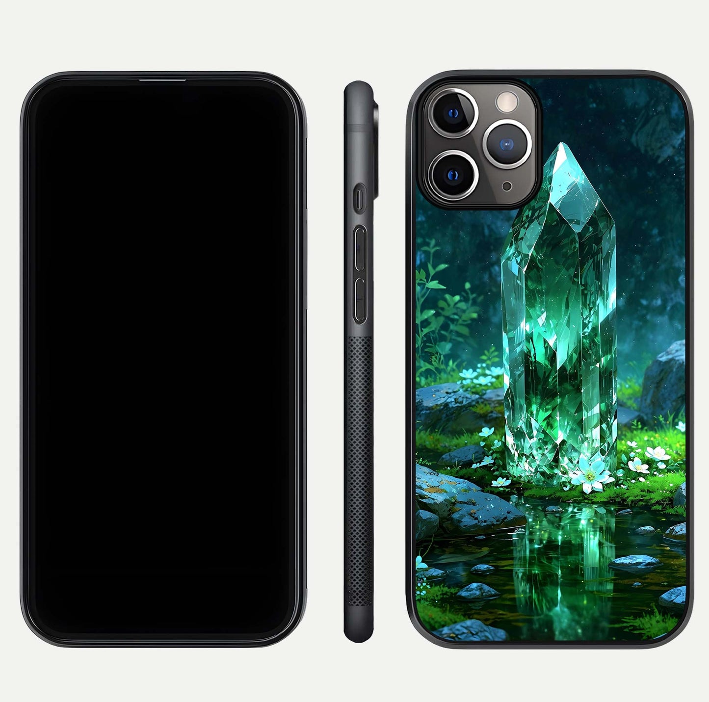 Emerald Light Crystal Glass Case for iPhone 11 Pro Max close-up highlighting crystal texture and reflection glow