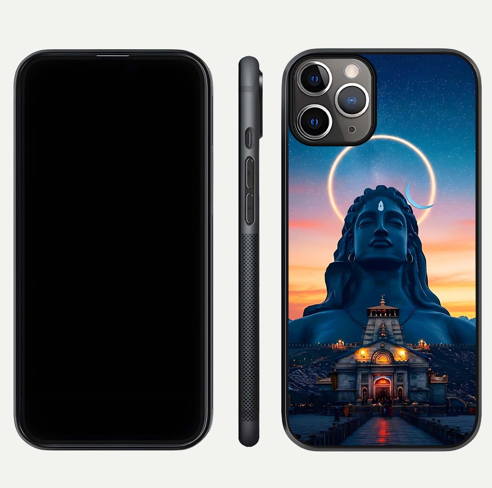 Eternal Shiva Aura Glass Case for iPhone 11 Pro Max close-up highlighting divine detailing and reflection light