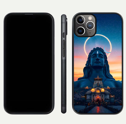 Eternal Shiva Aura Glass Case for iPhone 11 Pro Max close-up highlighting divine detailing and reflection light