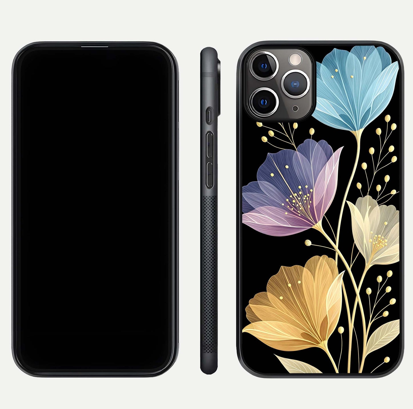 Flower Bloom Glow Glass Case for iPhone 11 Pro Max close-up highlighting bloom detail and reflection polish