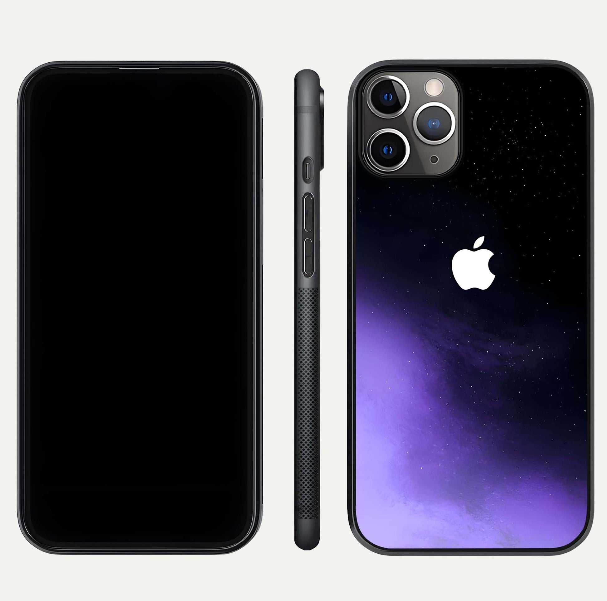 Galaxy Apple Aura Glass Case for iPhone 11 Pro Max close-up angled shot showing aura lighting and reflection polish