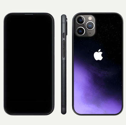 Galaxy Apple Aura Glass Case for iPhone 11 Pro Max close-up angled shot showing aura lighting and reflection polish