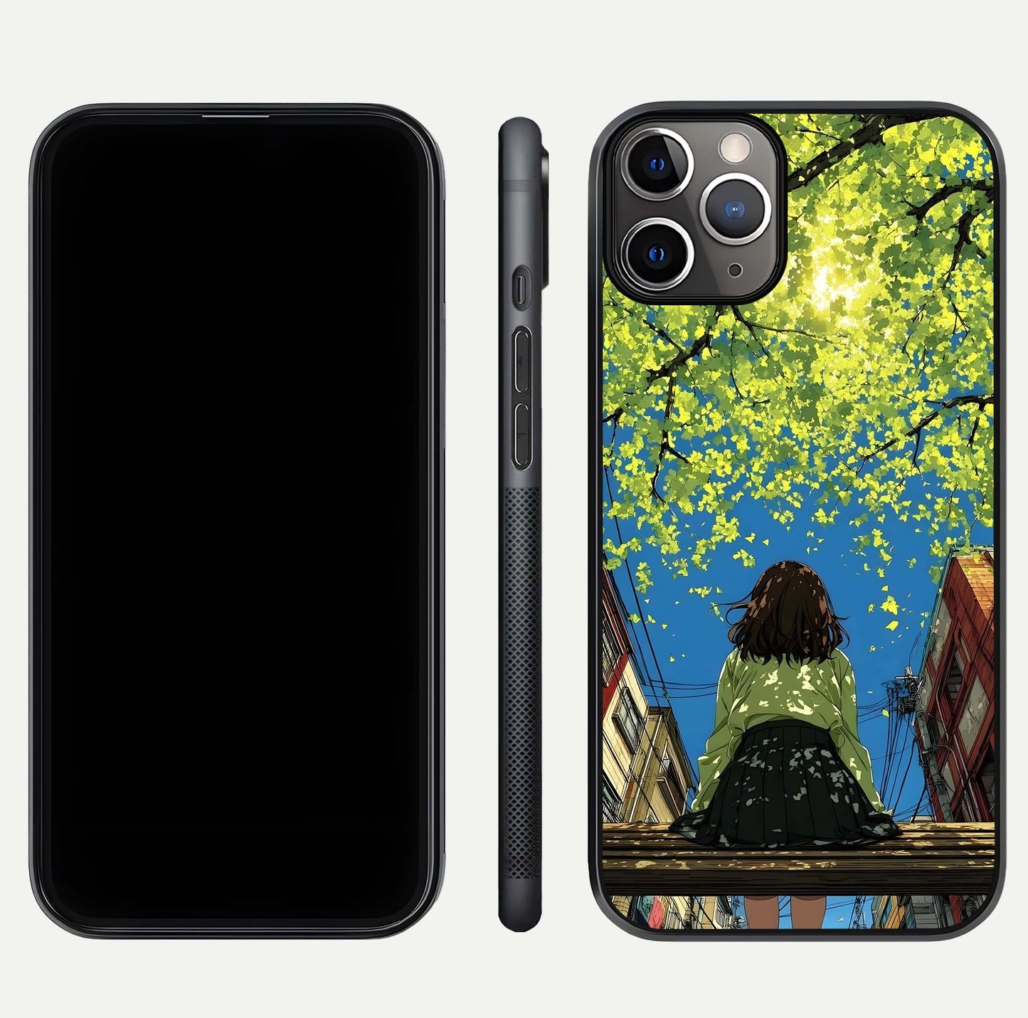 Golden Leaves Glow Glass Case for iPhone 11 Pro Max close-up angled shot showing fine leaf texture and reflection shine