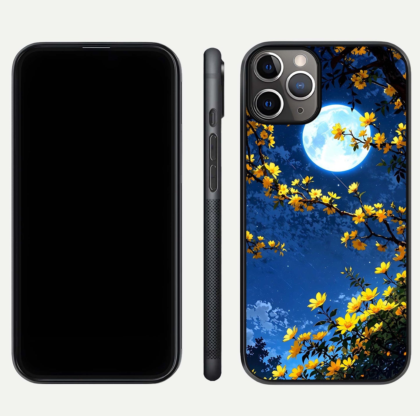 Golden Night Glow Glass Case for iPhone 11 Pro Max close-up angled shot showing shimmer texture and light reflection