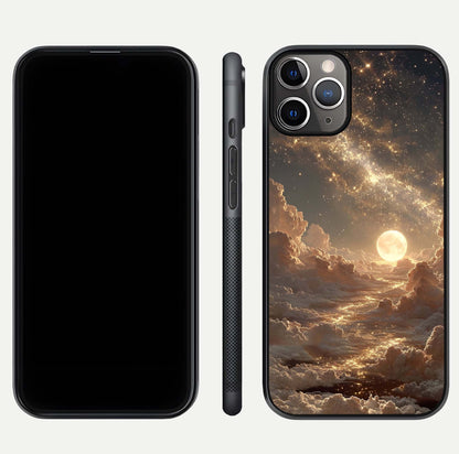 Golden Sky Dream Glass Case for iPhone 11 Pro Max close-up angled shot showing gradient tones and reflection polish