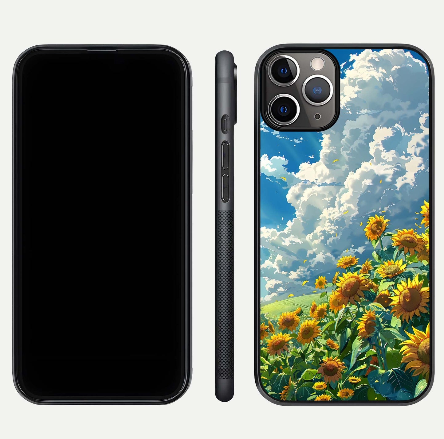 Golden Sun Glory Glass Case for iPhone 11 Pro Max close-up angled shot showing sunlight reflection and gold detailing