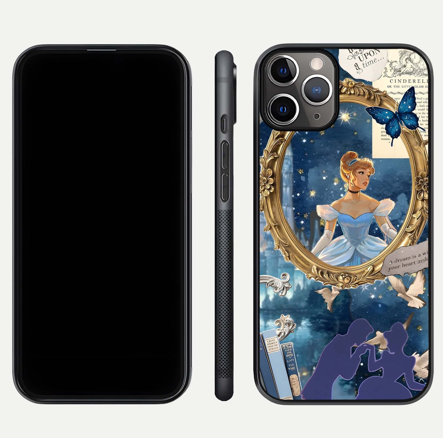 Midnight Queen Glass Case for iPhone 11 Pro Max close-up angled shot featuring crown motif and gloss reflection