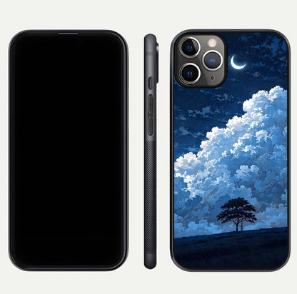 Midnight Sky Serenity Glass Case for iPhone 11 Pro Max close-up angled shot showing starlit tones and reflection
