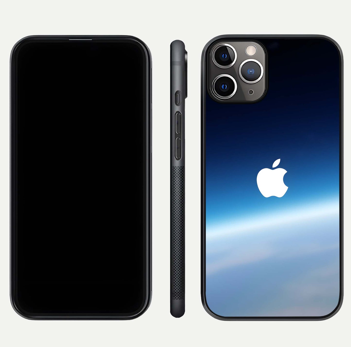 Minimal Apple Sky Glass Case for iPhone 11 Pro Max close-up angled shot showing pastel blue hues and reflection