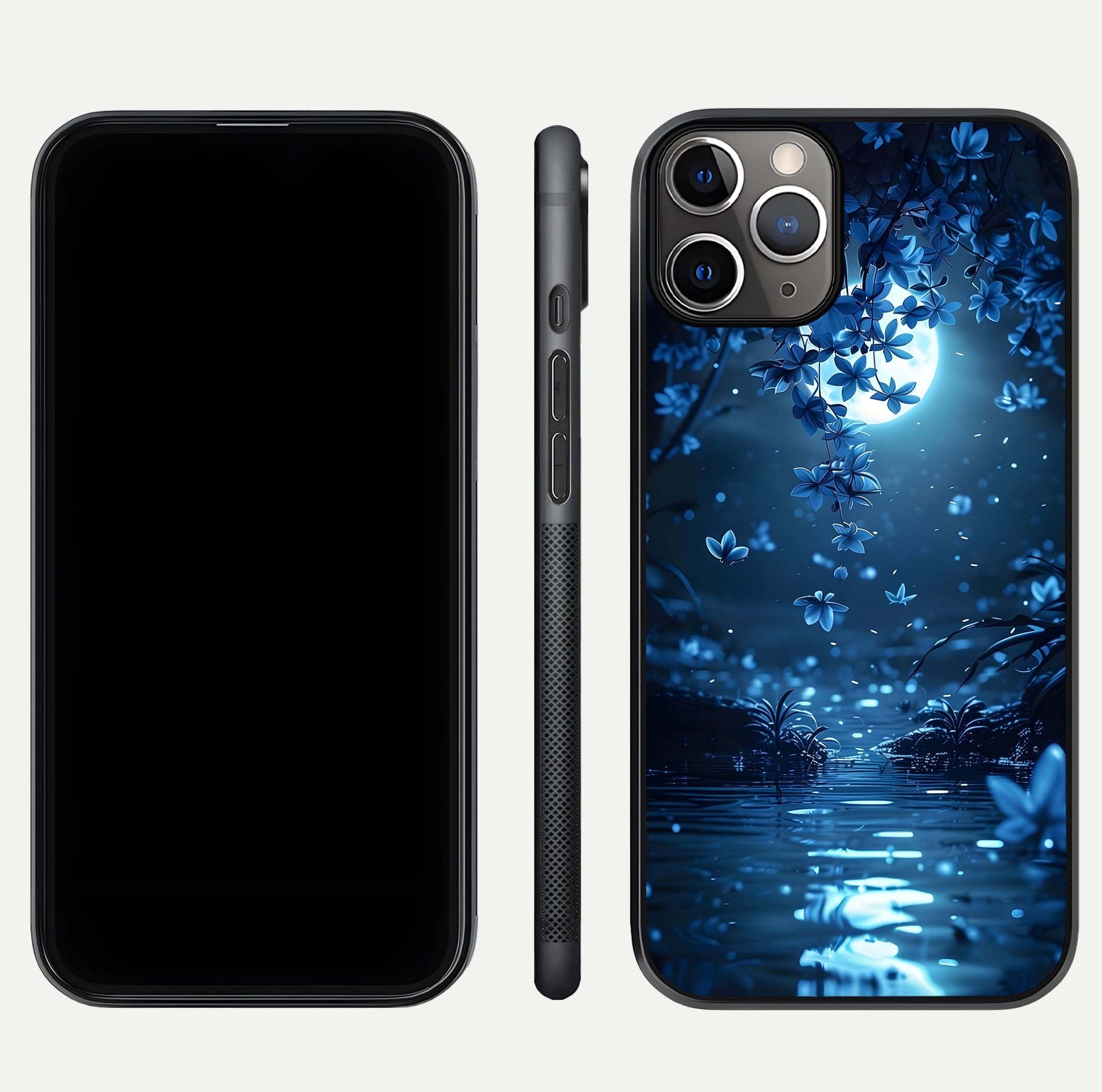 Moonlight Petal Dream Glass Case for iPhone 11 Pro Max close-up angled shot showing petal reflection and glow texture