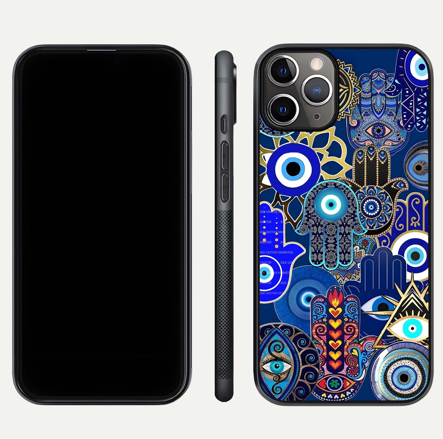 Mystic Palm Guard Glass Case for iPhone 11 Pro Max close-up angled shot showing eye symbol and fine texture