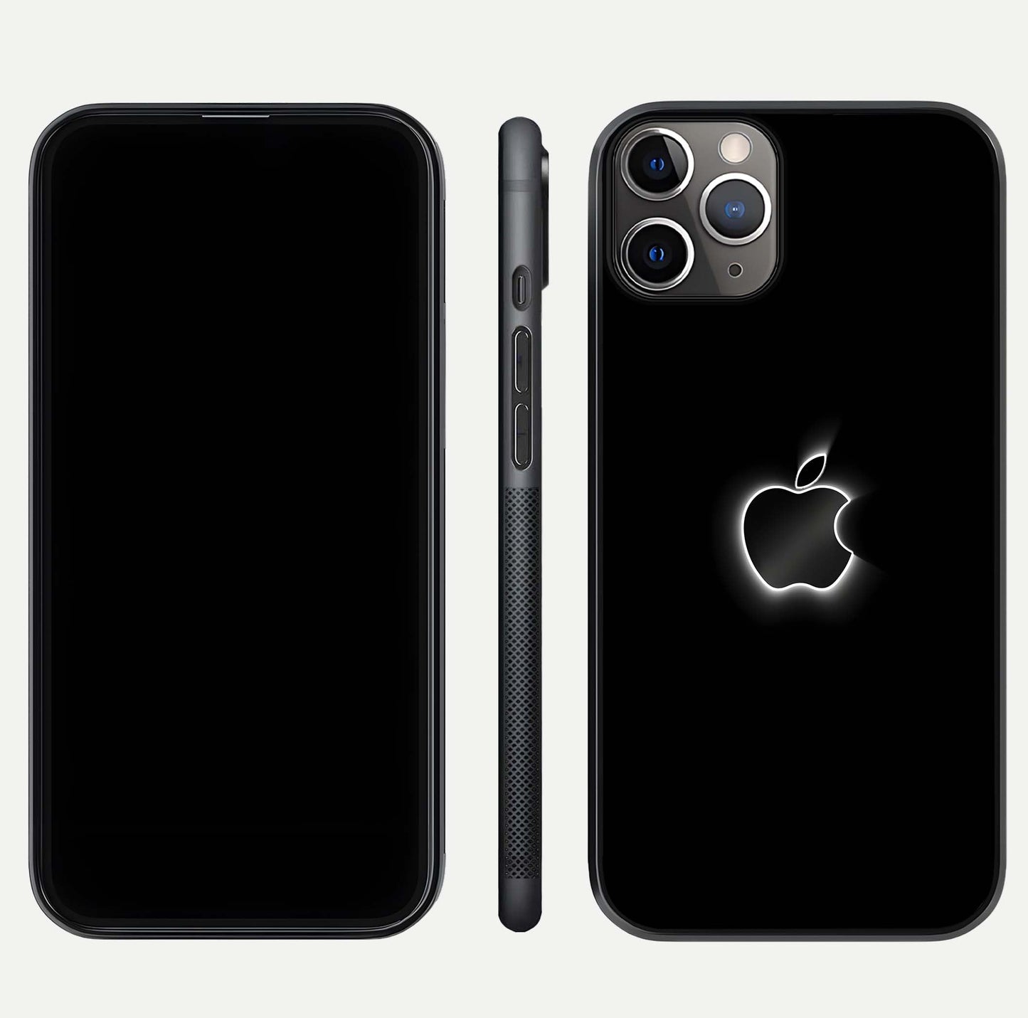 Neon Apple Glow Glass Case for iPhone 11 Pro Max close-up angled shot highlighting neon reflection and color pop