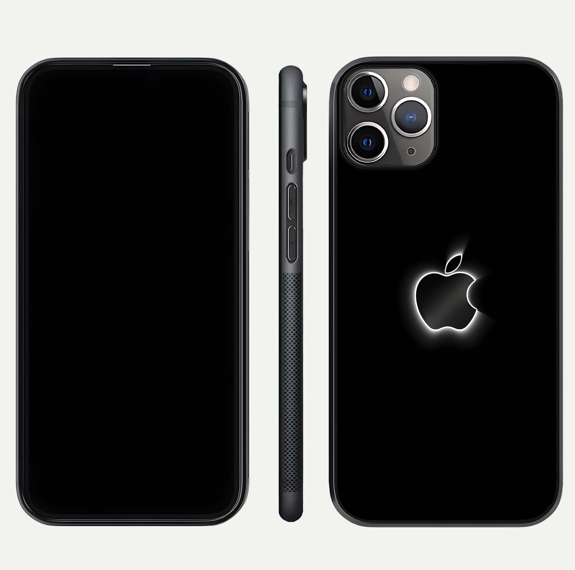 Neon Apple Glow Glass Case for iPhone 11 Pro Max close-up angled shot highlighting neon reflection and color pop
